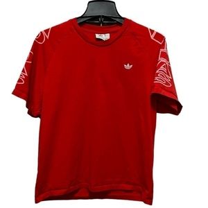Adidas Originals T-Shirt Womens Size L Red Graphic Spell Out Cotton Short Sleeve